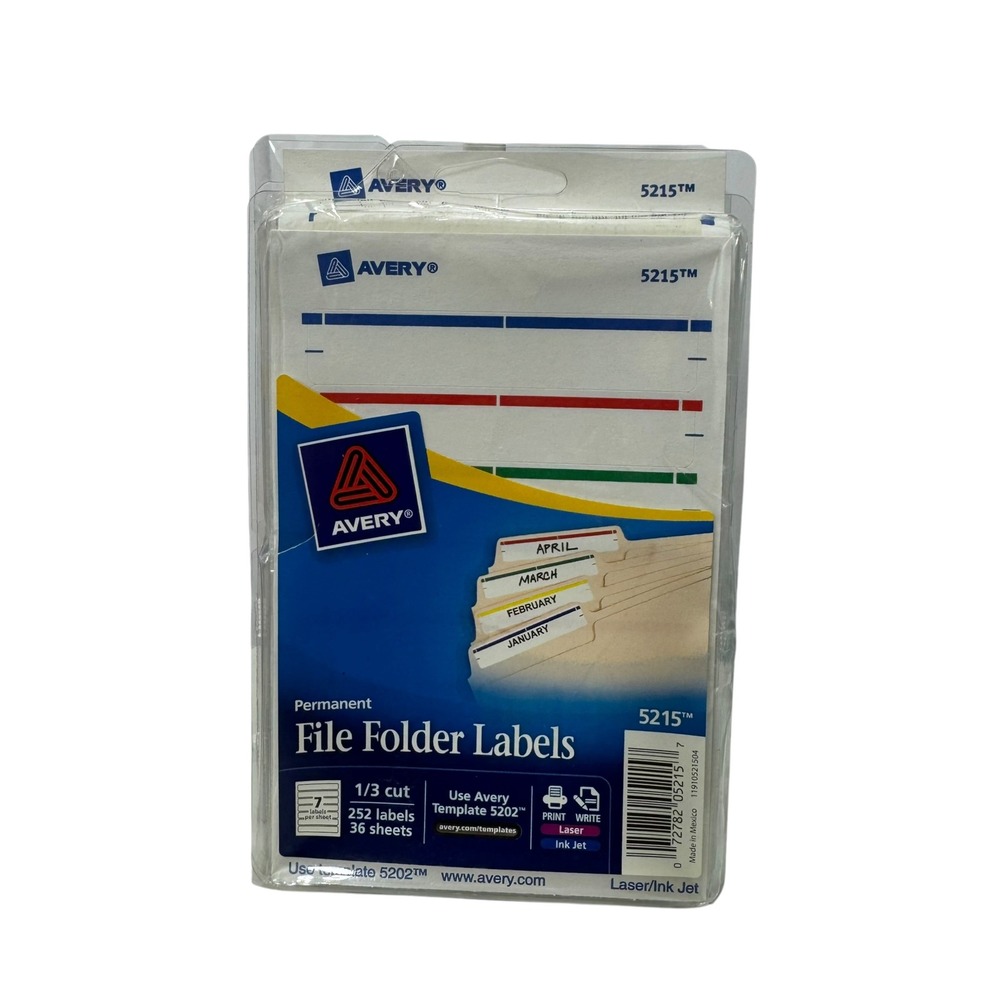 Avery 5215 Permanent File Folder Labels 1/3 Cut White 2 Packs 504 Total Labels